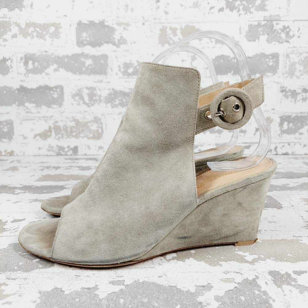 Gianvito Rossi Gray Open Toe Slingback Wedge Ankle Boots F263